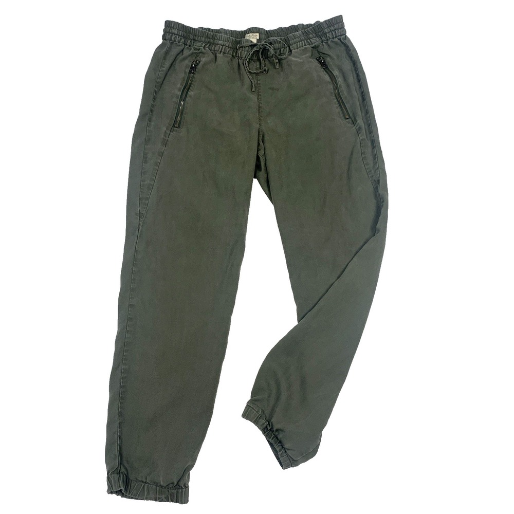 Lucky Brand Olive Green Linen Cotton Jogger Pants Womens M Drawstring Utility